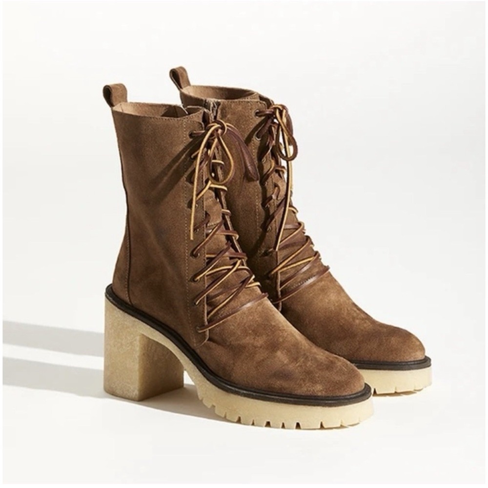 Free People Dylan Lace Up Boots Women's EU 37 US 7 Leather Suede Platform Heeled